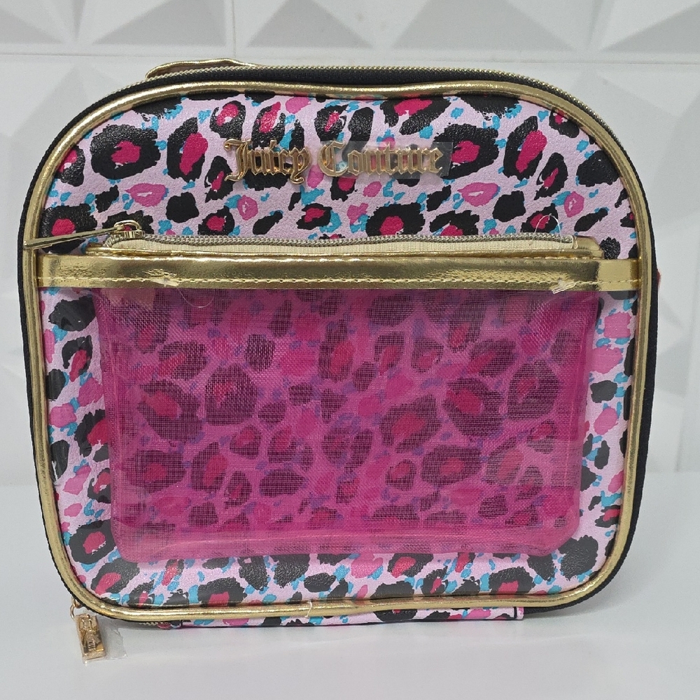 NWT Juicy Couture Pink and Gold Leopard Cosmetic Bag